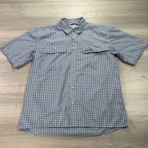 Simms Shirt‎ Mens Small Blue Plaid Short Sleeve Vented Mesh Fishing Button Up